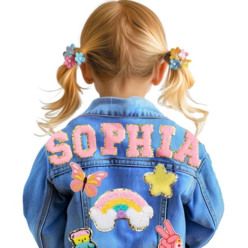 Individz Personalized Kids Denim Jacket with Names, Custom Long Sleeve Jean Jacket, Boys' & Girls' Outerwear Jackets, 1-8 Year Old Toddler Girl Clothes, Girl Boys Brithday Christmas Gifts