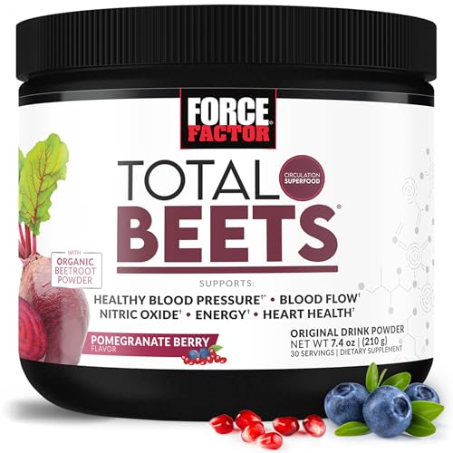 Force Factor Total Beets Drink Mix Superfood Powder with Nitrates to Support Circulation, Blood Flow, Nitric Oxide, Energy, Endurance, and Stamina, Cardiovascular Heart Health Supplement, 30 Servings