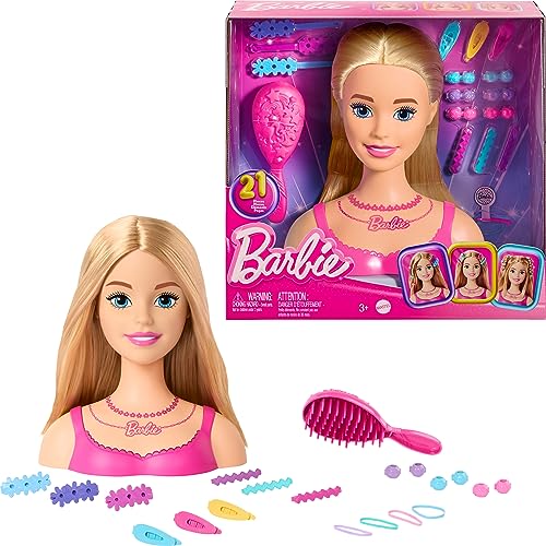 Barbie Doll Styling Head, Blond Hair with 20 Colorful Accessories, Doll Head for Hair Styling