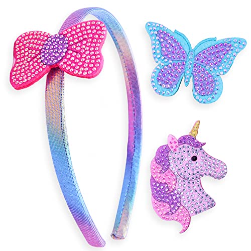 FROG SAC Charm Headbands for Girls - Kids Hair Bands with Interchangeable Clips, Thin Head Band Accessories for Children (Unicorn/Butterfly/Bow, Kids)