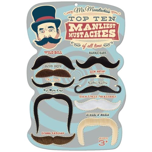 Mr. Moustachio's Top 10 Manliest Mustaches of All Time Assortment,Black,One-Size