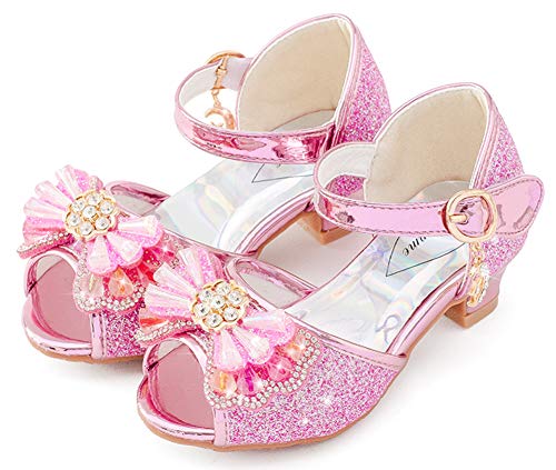 Osinnme Christmas Sandals for Girls High Heel Wedding Princess Size 10 Little Girl Toddler Kids Dress Shoes(02Pink 10)