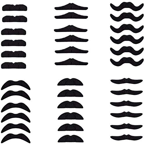 36 Pieces Fake Mustaches Beard, Self Adhesive Costume Accessories Novelty Mustache Fiesta Party Supplies for Masquerade Party (Black)