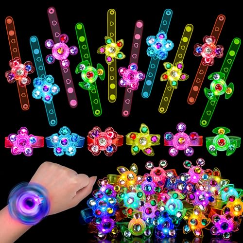 24PCS LED Light Up Fidget Spinner Bracelets Party Favors Bulk for Kids 4-8 8-12 Glow in The Dark Goodie Treat Bag Stuffers Treasure Box Toys Carnival Prizes Birthday Return Gifts for Boys Girls