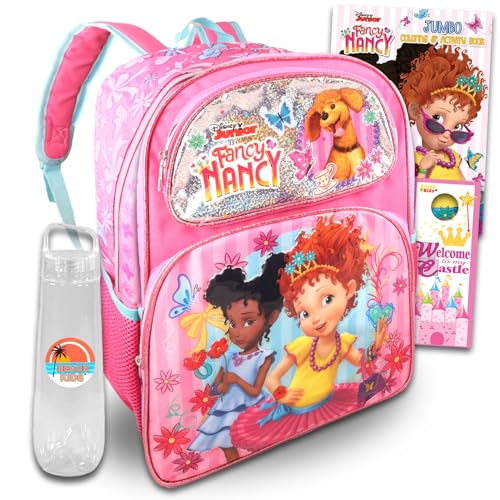 Disney Fancy Nancy Backpack for Girls - Bundle with 16” Fancy Nancy Backpack for Girls Plus Water Bottle, Coloring Bookm More | Fancy Nancy School Backpack Set