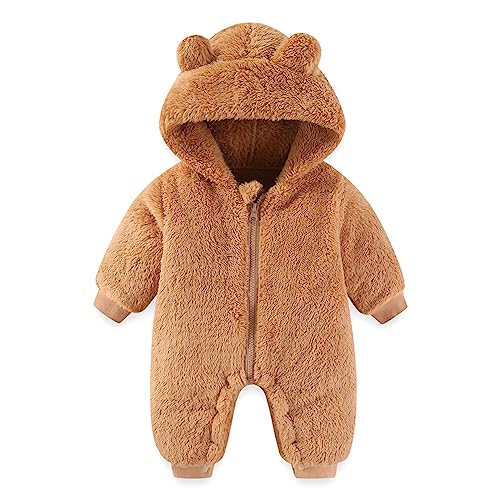 AiWMGL Newborn Baby Bear Onesie Outfit Suit 0-3 Months Girls Boys Fleece Jumpsuit Romper Hooded Winter Snowsuit Clothes