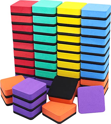 YJWFHPU Mini Dry Erase Erasers, 48 Pack Magnetic Whiteboard Eraser for Kids, Chalkboard Cleansers for Classroom, Home and Office (6 Colors)