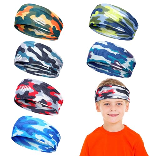 Boys Headbands for Sports- Non Slip Kids Athletic Sweatband Football Headband for Boys, Made of Comfortable Milk Silk, Elastic Sweat Absorbing Hairband for Kids Basketball Soccer Baseball, Camouflage