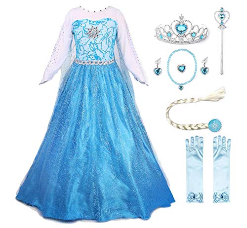 JerrisApparel Princess Dress Queen Costume Cosplay Dress Up with Accessories (5-6, Blue with Accessories)