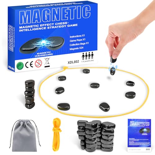 Foquyai Magnetic Chess Game Upgrade 24 Stones, Magnetic Chess Game with Stones and String, Magnet Chess Game, Puzzle Strategy Family Game Party Game for Kids and Adults,Christmas