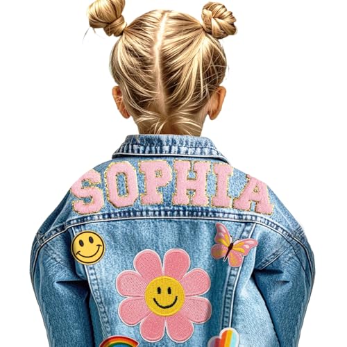 Rryoumisun Personalized Kids Denim Jacket with Names, Custom Name Jeans Jacket, Back to School Outfits for Girls and Boys, Spring&Fall Outerwear Jackets, 1-8 Year Old Girl Boy Birthday Christmas Gift