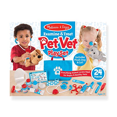 Melissa & Doug Examine and Treat Pet Vet Play Set (24 pcs) - Kids Veterinary Play Set, Veterinarian Kit For Kids, STEAM Toy, Pretend Play Doctor Set For Kids Ages 3+