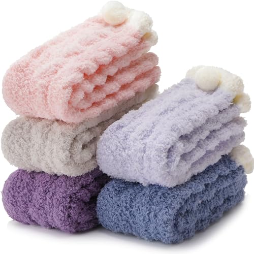 EBMORE Fuzzy Fluffy Cozy Socks for Women Winter Warm Slipper Socks Comfy Cabin Plush Sleep Home Soft Valentines Day Christmas Gifts Stocking Stuffers for Teen Girls Women Mom(Ball)