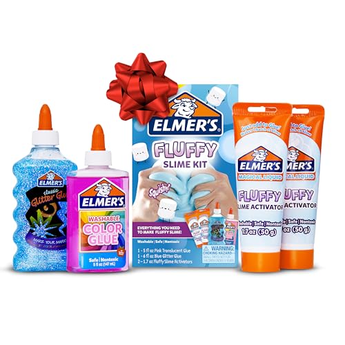 Elmer’s Fluffy Slime Kit, Includes Elmer’s Translucent Color Glue, Elmer’s Glitter Glue, Elmer’s Fluffy Slime Activator, 4 Count