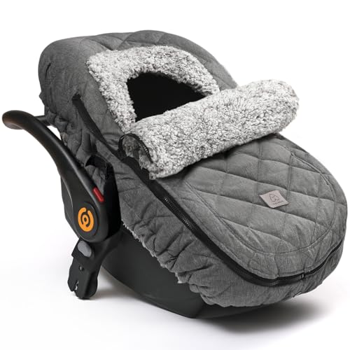 ACRABROS Car Seat Cover Baby: Winter Infant Carseat Canopy for Boy Girl Newborn Zipper Peeping Window Warm Cozy Cold Weather Waterproof Universal Fitted Heather Grey