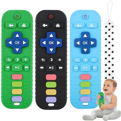 Fu Store 3 Pack Baby Teether Toy Chew Toy for Babies 0-12 Months 6-36 Months TV Remote Control Shape Teething Relief Baby Toys for Infants Learning Developmental Soothe Babies Gums Gifts Set