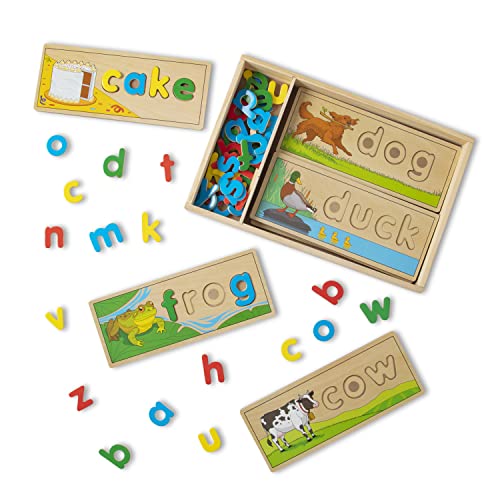 Melissa & Doug See & Spell Wooden Educational Toy With 8 Double-Sided Spelling Boards and 64 Letters Preschool Learning Activities, See & Spell Learning Toys For Kids Ages 4+