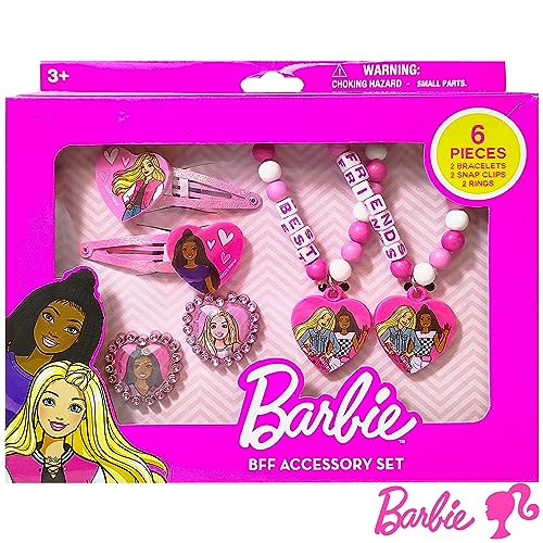 LUV HER Barbie Accessories for Girls 6 Piece Toy Jewelry Box Set with 2 Rings, 2 Bead Bracelets, and Snap Hair Clips Ages 3+