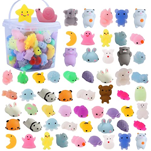 Bingcute 72 pcs Mochi Squishy Toys, Kawaii Squishy Animals for Party Favors Classroom Prize Pinata Easter Fillers Fidget Toys Pack Bulk Squishies Toys