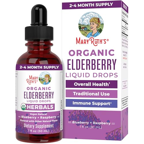 MaryRuth's Elderberry Syrup | USDA Organic | Sugar Free Immune Support Supplement for Adults & Kids, Ages 1+ | Vegan, Non-GMO, Immune Boosters, Clean Label Project Verified | 1 Fl Oz