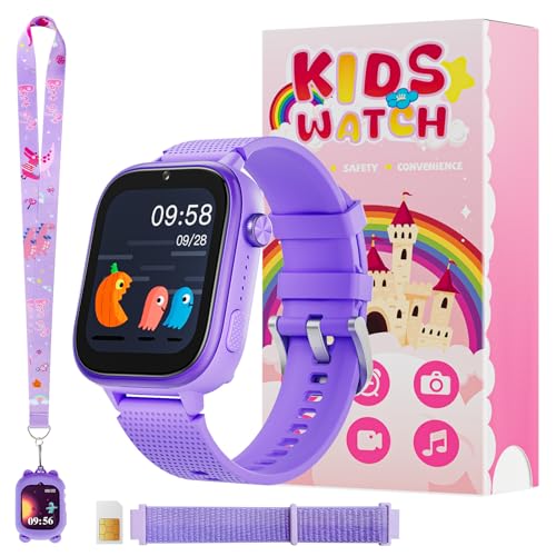 OKYUK 4G Smartwatch, Kids Watch for Kids with SIM Card, 47 Exciting Games, Two-Way Calling Feature, SOS Emergency Call Button Ideal for Kids Aged 3-12, Children’s Cell Phone Alternative (Purple)