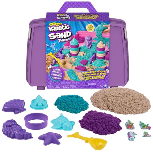 Kinetic Sand, Mermaid Palace Playset, over 2lbs Play Sand (Neon, Shimmer & Beach), Reusable Sandbox & Tools, Christmas Gifts for Kids Ages 3+