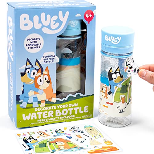 Bluey Decorate Your Own Water Bottle, Repositionable Stickers, Great For Bluey Birthday Parties, Summer Sports, and More, Reusable BPA-Free Water Bottle for Kids Ages 3, 4, 5, 6