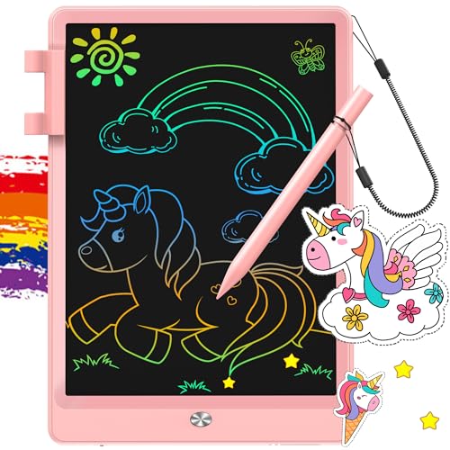 FLUESTON LCD Writing Tablet, Doodle Board Toys Gifts for 3-8 Year Old Girls Boys, 10 Inch Colorful Electronic Board Drawing Pad for Kids, Gifts for Toddler Educational Learning Travel Birthday, Pink