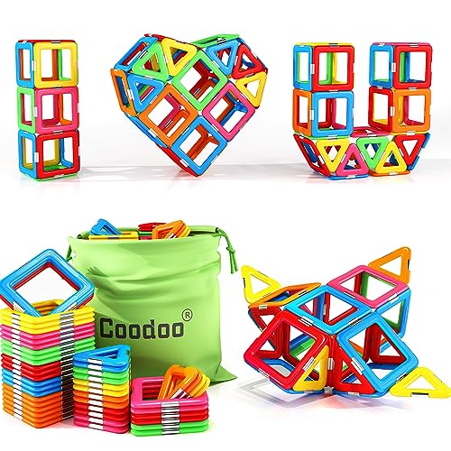 Coodoo Upgraded Magnetic Blocks Tough Tiles STEM Toys for 3+ Year Old Boys and Girls Learning by Playing Games for Toddlers Kids, Compatible with Major Brands Building Blocks - Starter Set