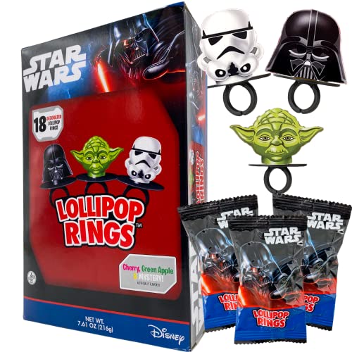 Imaginings 3 Star Wars Candy Lollipop Rings, Individually Wrapped Birthday Party Favors, Candy for Party Bags, 18 Count