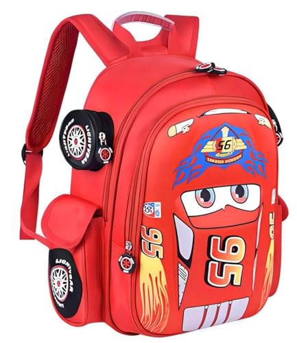 QWZY Kid Toddler Boys Girls Backpack Waterproof Cartoon Truck Car Child Snack School Bag Kindergarten Backpack (Red)