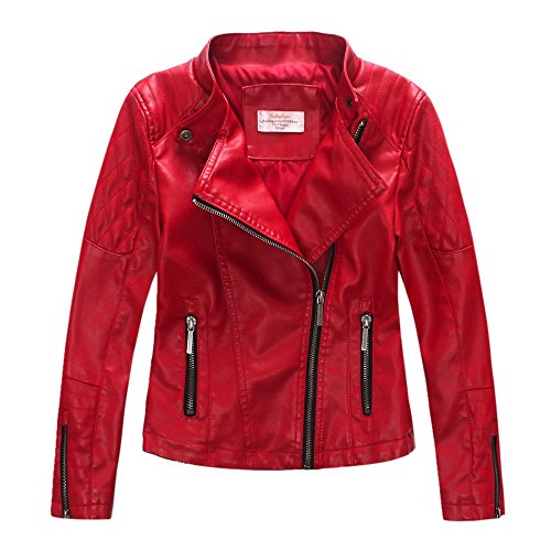 LJYH Girls Faux Leather Quilted Shoulder Motorcycle Jackets Kids Spring Moto Biker Coats Red 4/5 years