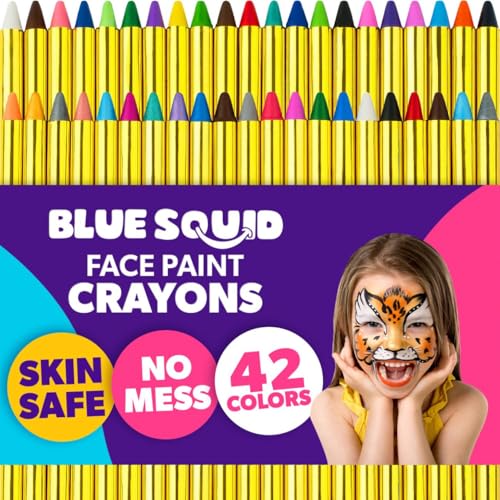 Blue Squid Face Paint Crayons for Kids - 42pcs XL Non-Toxic, Washable Body Paint Crayons - Our Face Painting Kit Makeup Sticks are Easy to Use, Safe for Sensitive Skin and Perfect for a Kids Party