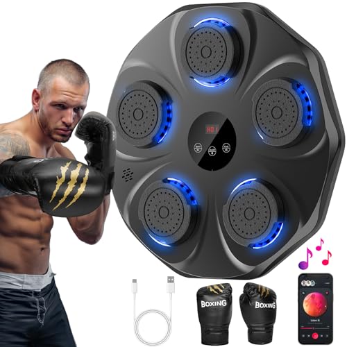 TGLLM Music Boxing Machine, Interactive Punching Trainer with Boxing Gloves, Large Size Wall Mounted Electronic Boxing Target for Adults Kids, 9 Modes & 9 Speeds