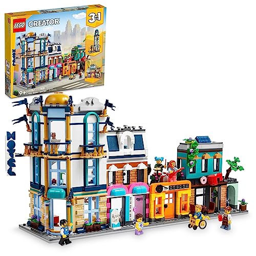 LEGO Creator Main Street 31141 Building Toy Set, 3 in 1 Features a Toy City Art Deco Building, Market Street Hotel, Café Music Store and 6 Minifigures, Endless Play Possibilities for Boys and Girls