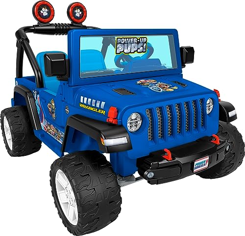 Power Wheels Ride-On Toy PAW Patrol Mighty Movie Jeep Wrangler Battery-Powered Vehicle with Sounds, Seats 2, Ages 3+ Years