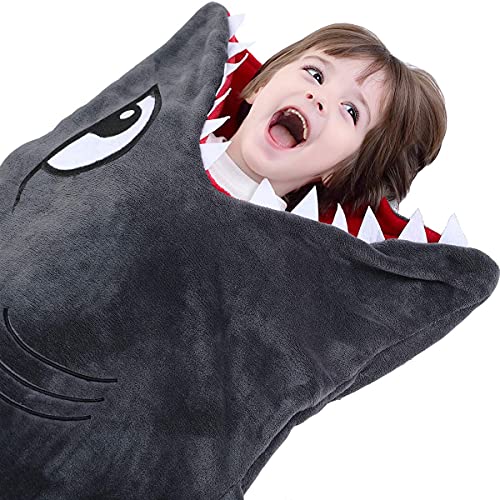 CozyBomB™ Shark Blanket for Kids - Cozy Wearable Shark Blanket Hoodie,Cartoon Animals Shark Blanket Hoodie Onesie,Gray Sleeping Bag Interesting Shark Onesie Blanket Costume Gifts for Kids