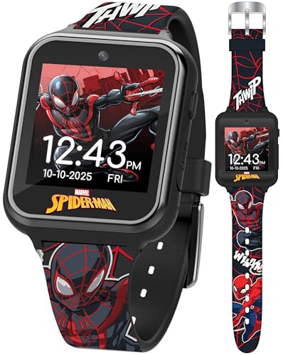 Accutime Kids Marvel Spider-Man Miles Morales Black Educational Touchscreen Smart Watch Toy for Boys, Girls, Toddlers - Selfie Cam, Learning Games, Alarm, Pedometer & More (Model: SPD4664AZ)