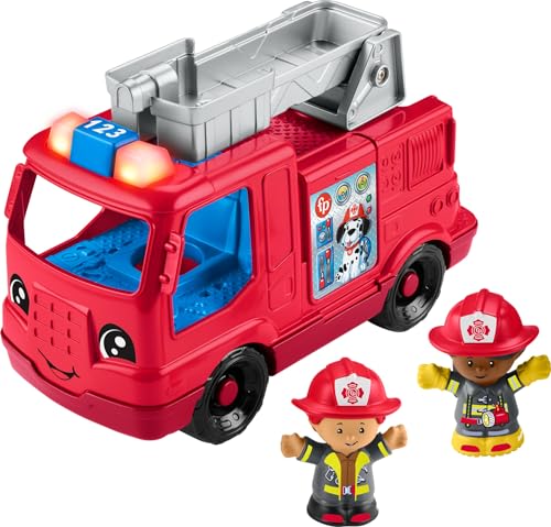 Fisher-Price Little People Toddler Toy Fire Truck Musical Push-Along Vehicle with 2 Figures for Pretend Play Ages 1+ Years