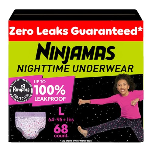 Pampers Ninjamas Nighttime Bedwetting Underwear Girl, Size 8, 68 Count, Disposable Nighttime Underwear