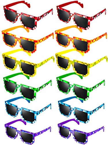 Geyoga 12 Pack Pixel Sunglasses Pixel Glasses Miner Party Favors Retro Novelty Gamer Sunglasses Photo Props for Halloween (Assorted Color)