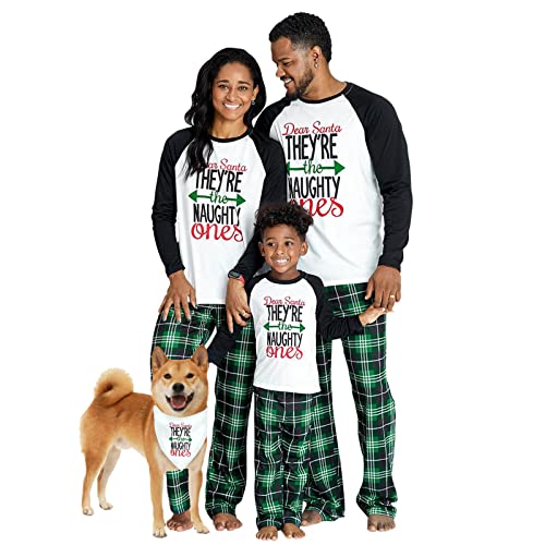 IFFEI Matching Family Pajamas Sets Christmas PJ's Letter Print Top and Plaid Bottom Sleepwear Jammies with Pockets Women: M