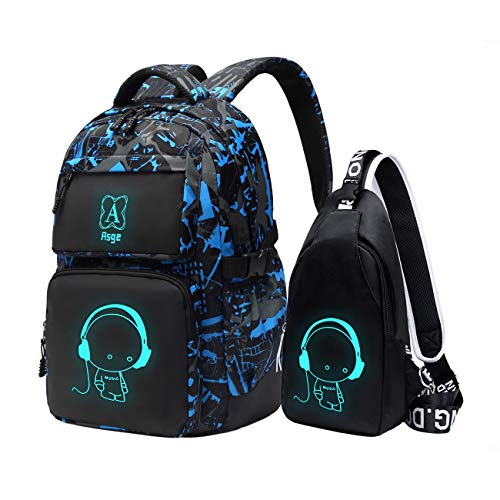 Asge Backpack for School Boys Backpacks for Kids Camo Bookbag for Middle School Bags Waterproof Travel Back Pack (Blue)