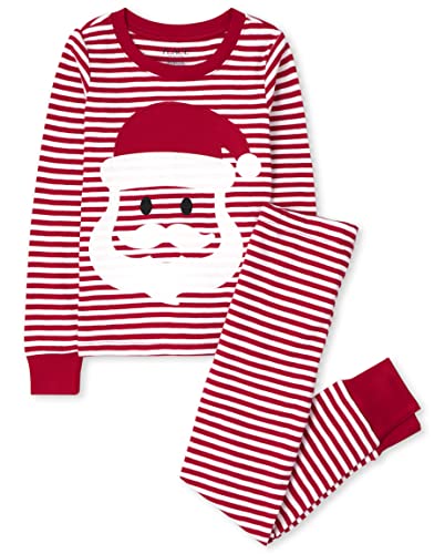 The Children's Place Baby 2 Piece and Kids, Sibling Matching, Holiday Pajama Sets, Cotton, Santa Christmas Stripe, 10