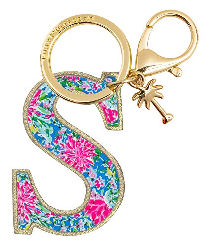 Lilly Pulitzer Leatherette Initial Keychain, Letter Bag Charm for Women, Bunny Business (S)