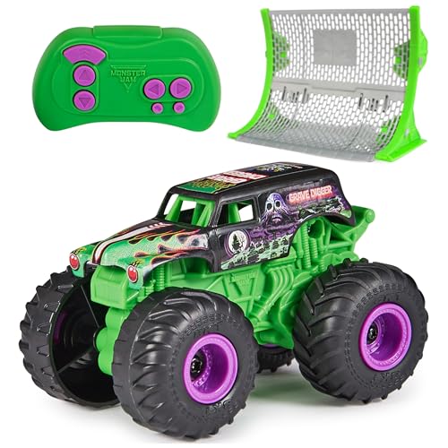 Monster Jam, Official Grave Digger Remote Control Monster Truck with Ramp, Small 1:64 Scale RC Cars Kids Toys for Boys and Girls Ages 3 4 5 6 and up