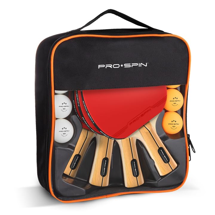 PRO SPIN Ping Pong Paddles - High-Performance 4-Player Set with Premium Table Tennis Rackets, 3-Star Ping Pong Balls, Compact Storage Case | Ping Pong Paddle Set of 4 for Indoor & Outdoor Games