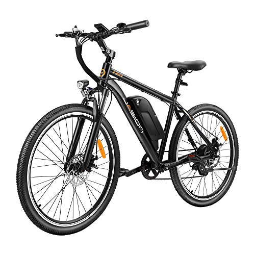 Jasion EB5 Electric Bike for Adults with Peak 500W Brushless Motor, 40Miles 20MPH Commuting Electric Mountain Bike with 360Wh Removable Battery, 7-Speed, 26' Tires and Front Fork Suspension