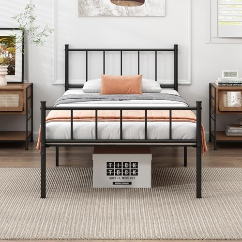 DIIYIV Classic Metal Platform Bed Frame,14Inch Twin Size Bed Frame,Storage Space Under Bed Frames, Heavy Duty Steel Slat Support, No Box Spring Needed, Easy Assembly