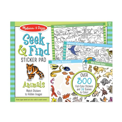 Melissa & Doug Seek and Find Sticker Pad, Animals (300+ Stickers, 14 Scenes to Color) - FSC Certified